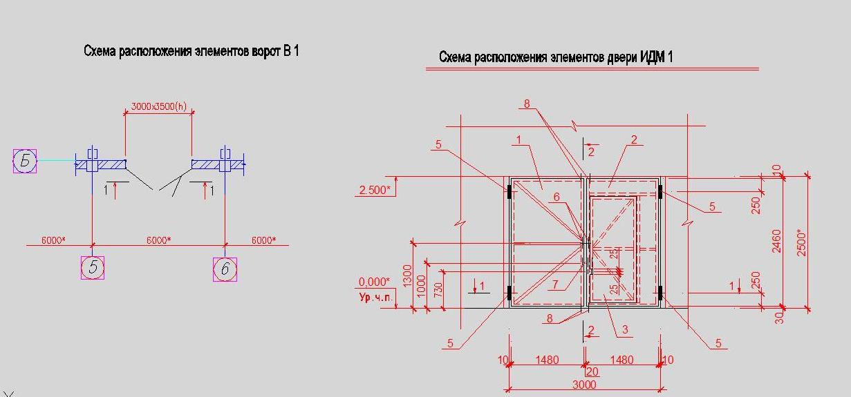 Чертеж Ворота с калиткой 3000 х 3500(h).