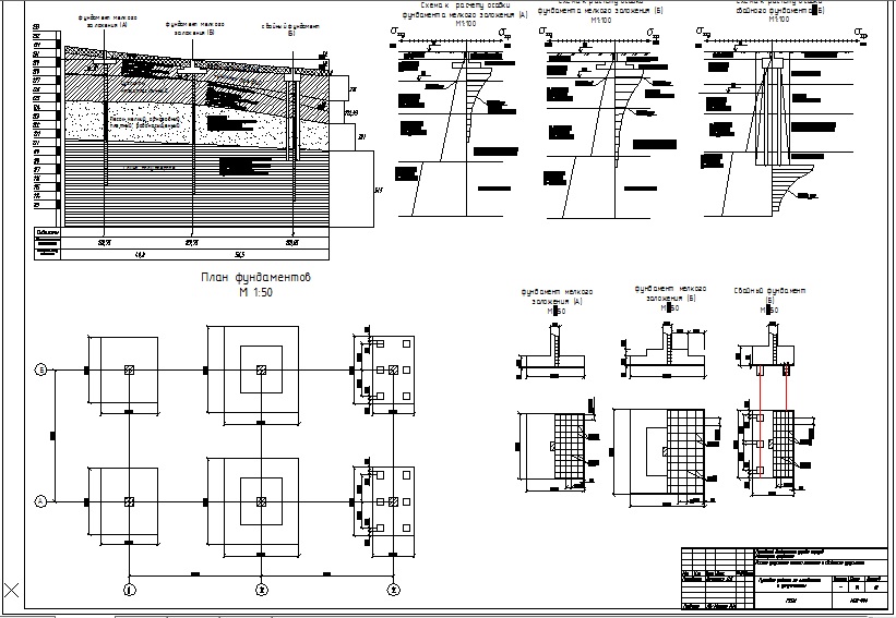 Чертеж Курсовая работа "Основания и фундаменты,расчет свайного фундамента мелкого заложения"