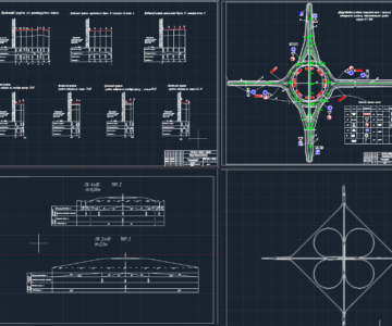 Чертеж Двухуровневая развязка кольцевого типа с 4 однопутными съездами