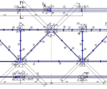 Чертеж Рабочий чертеж стальной фермы покрытия здания