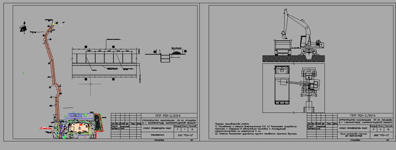 Чертеж Проект производства работ на прокладку канализации