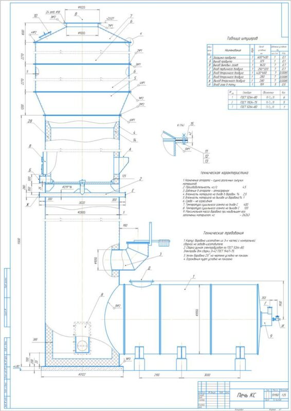 Чертеж Рассчитать и запроектировать сушилку «кипящего слоя» для высушивания песка