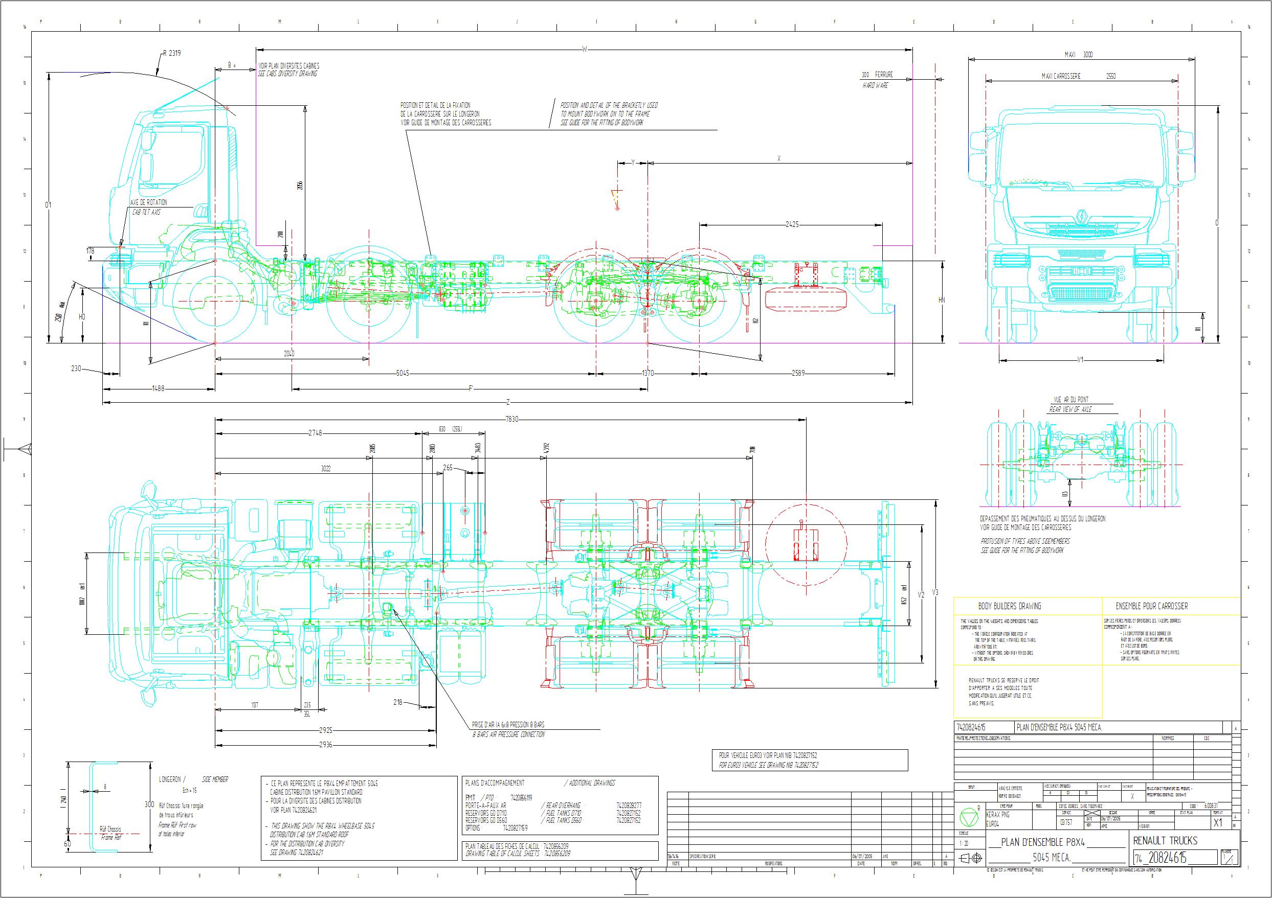 Чертеж Шасси Renault KERAX P8X4 5045 MECA