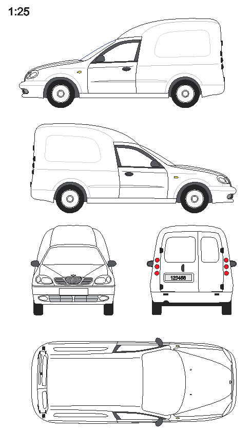 Чертеж Чертеж общего вида автомобиля ЗАЗ Ланос пикап