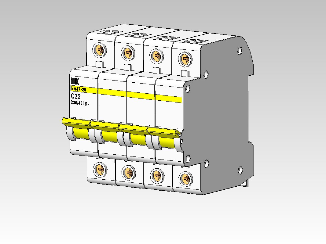 3D модель Автомат ВА 47-29 параметрический 1-4 полюса (число полюсов выбирается в свойствах сборки N)