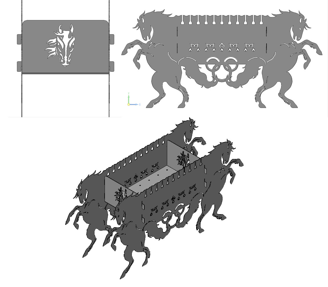 3D модель Мангал резной с лошадиной тематикой