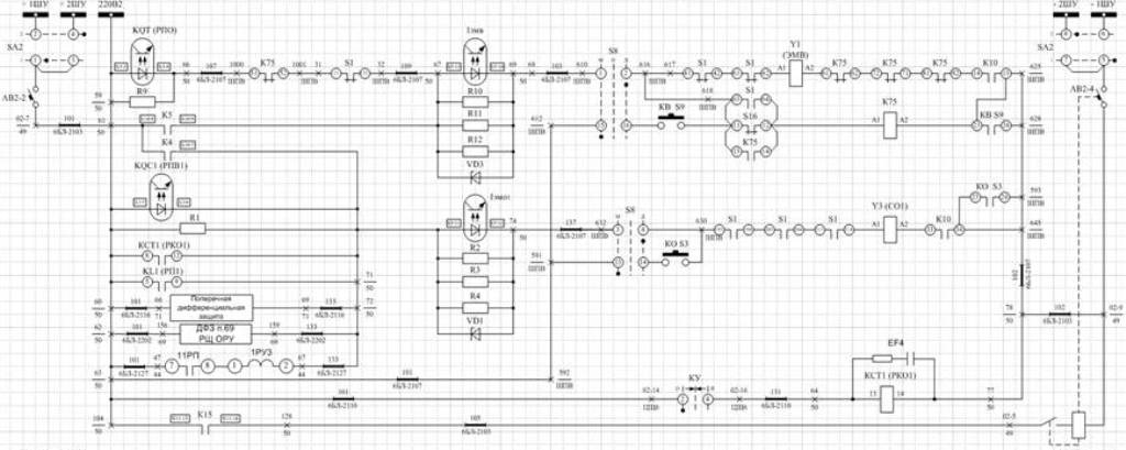 Чертеж принципиально - монтажная схема управления элегазовым выключателем