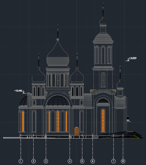 Чертеж Фасады православной церкви