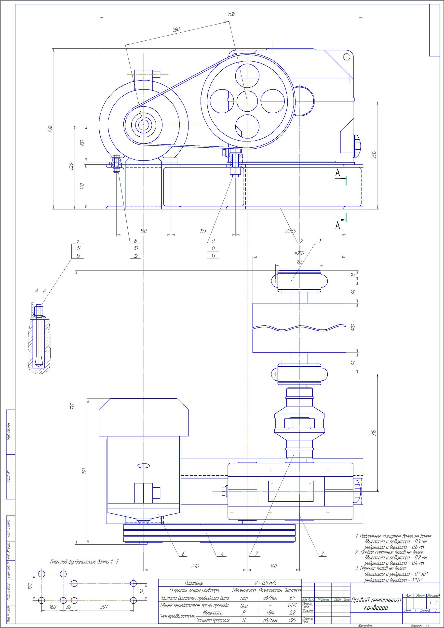Чертеж Курсовая работа по дисциплине "Детали машин и основы конструирования", на тему "Проектирование привода ленточного конвеера.