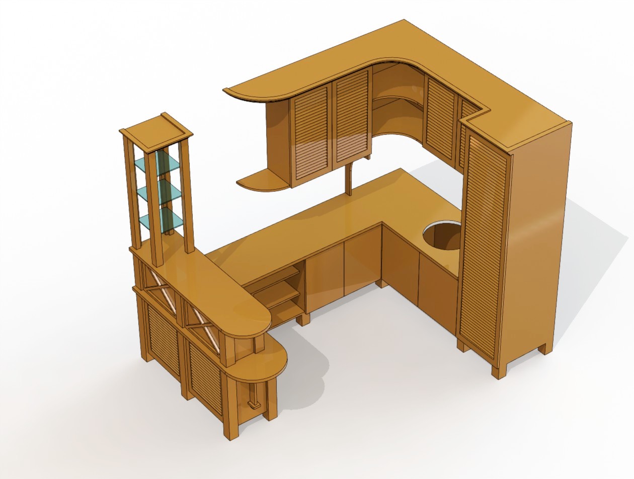 3D модель Кухня с барной стойкой угловая 3D модель