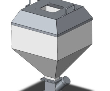 3D модель Ёмкость для засыпа сырья в экструдерную линию, объёмом 0,002 м3 с возможностью прекращения подачи этого сырья
