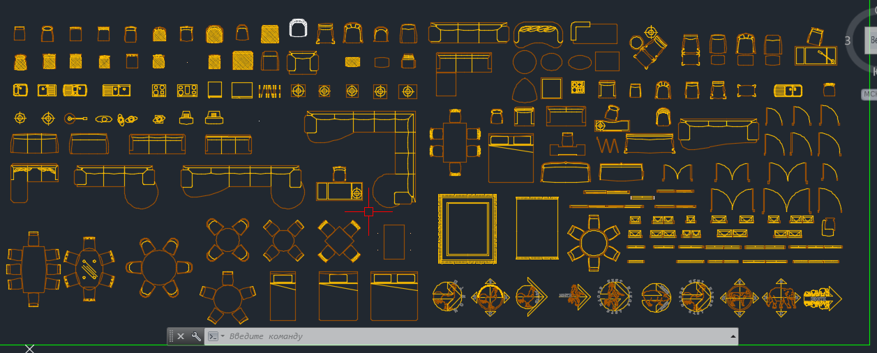 Чертеж Набор блоков AutoCAD гостинная, спальня