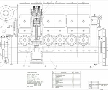 Чертеж Судовой двигатель 6L35MC (6ДКРН 35/105-10)