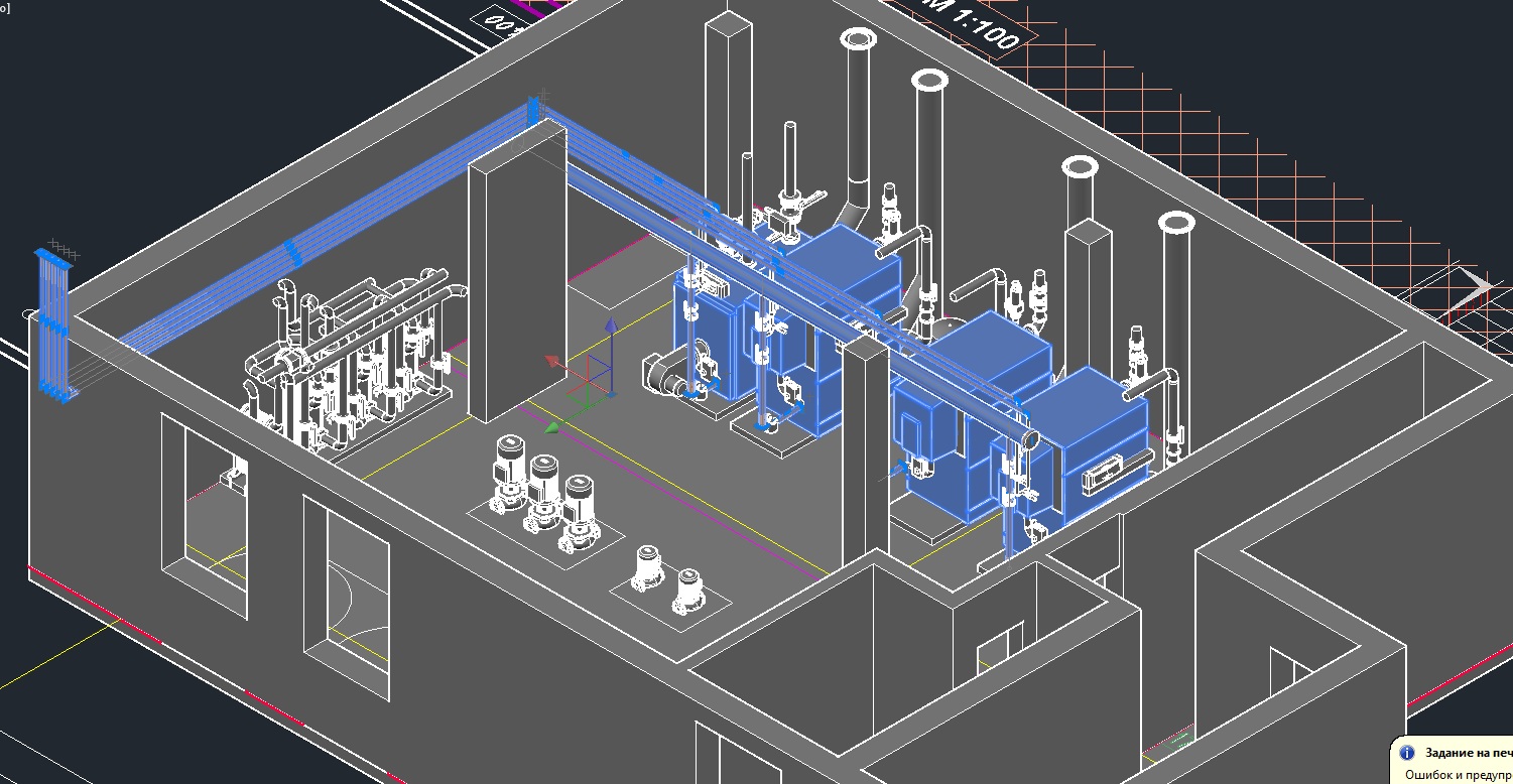 3D модель ГСВ котельной 1850 кВт. на базе котлов Viessmann