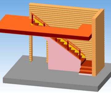 3D модель Лестница ( металлический каркас обшитый деревом и гипсокартоном) на второй этаж деревянного дома.