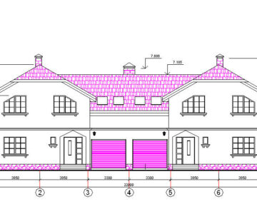 Чертеж Двухквартирный жилой дом с мансардой и гаражами