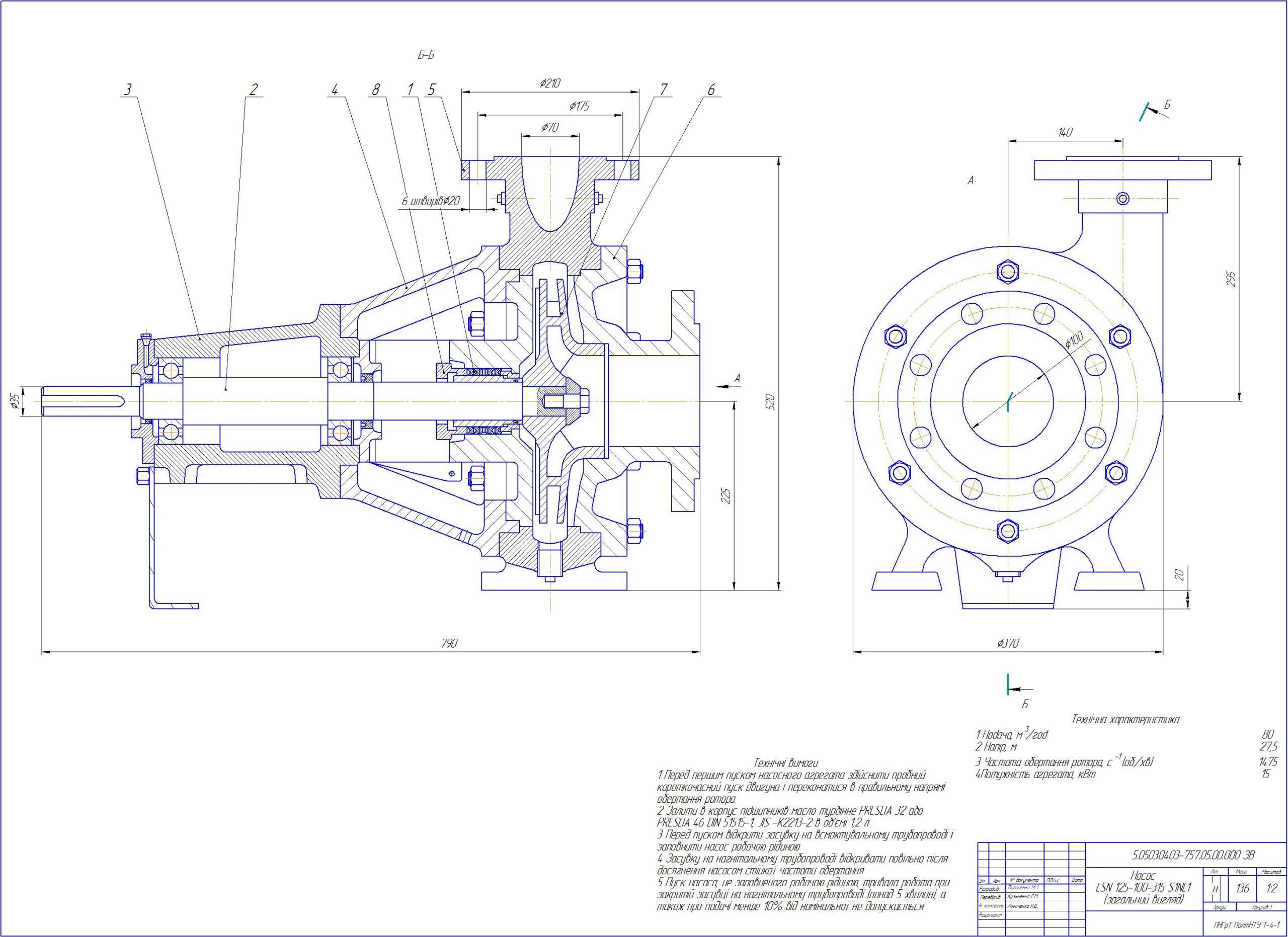 Чертеж Центробежный насос LSN 125-100-315