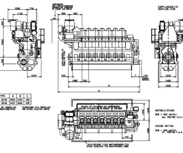 Чертеж Двигатель судовой 7L32/40