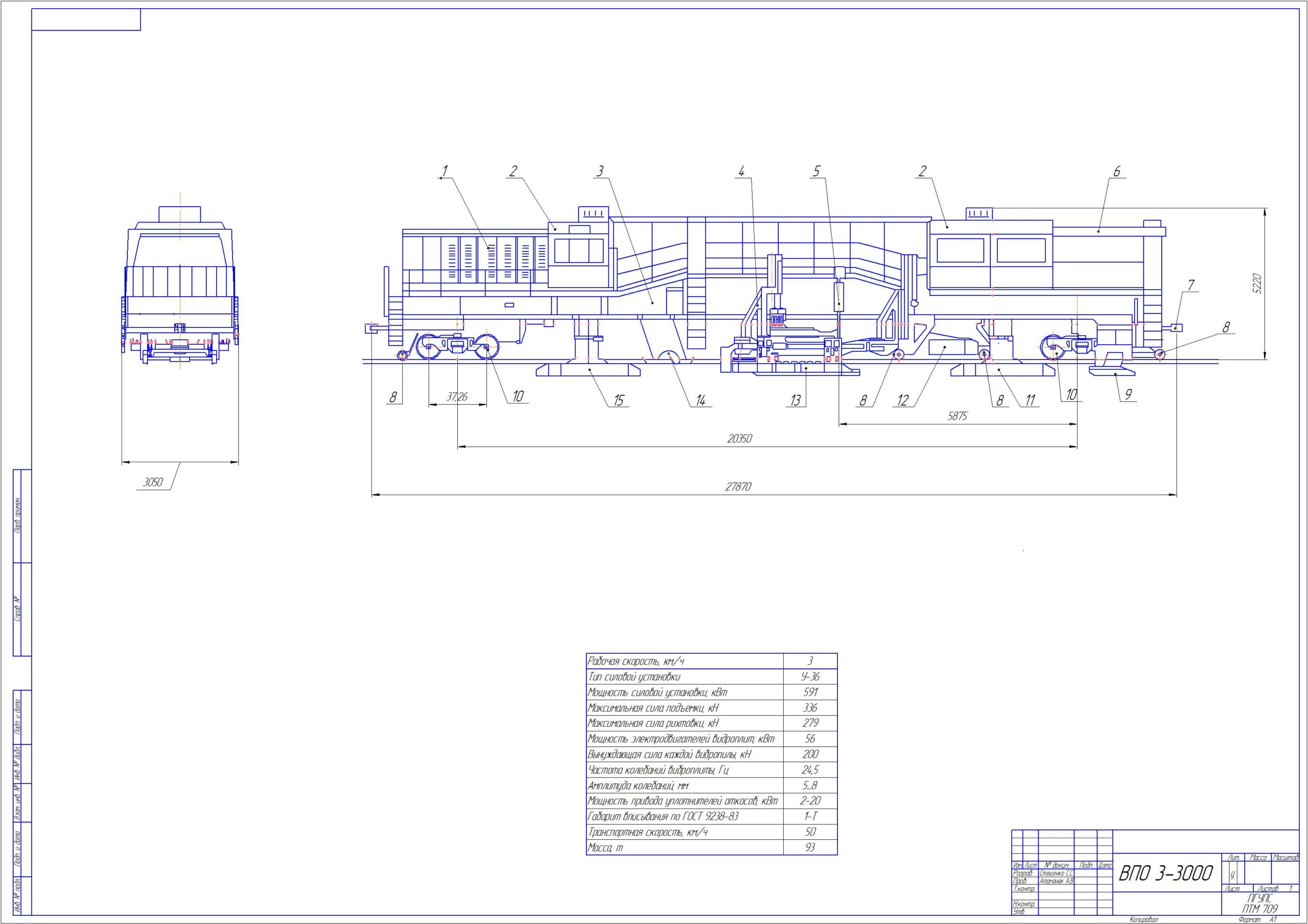 Чертеж Путевая машина ВПО 3-3000