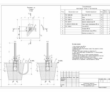 Чертеж Строительное задание на фундамент со стойкой для крепления распределительного щита