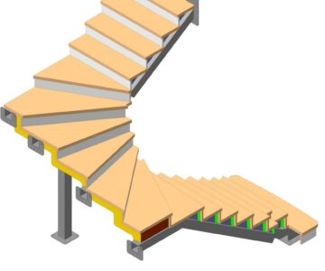 3D модель Лестница на металлокаркасе из профильной трубы 120×120 с деревянными ступенями.