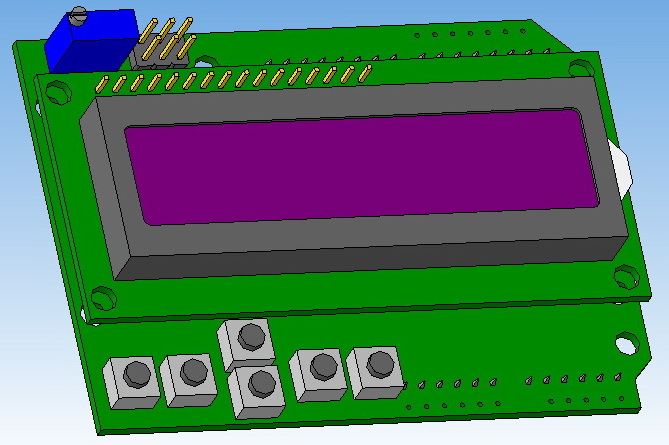 3D модель 3D-модель ЖК-дисплея с клавиатурой "LCD1602 Keypad Shield" для платы Arduino Uno