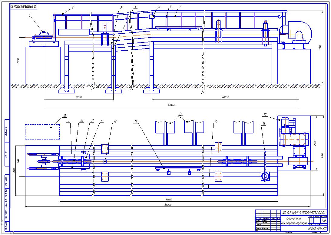 Чертеж Проектирование цепного лесотранспортера