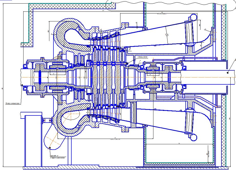 Чертеж Одновальная газовая турбина мощностью 21 МВт