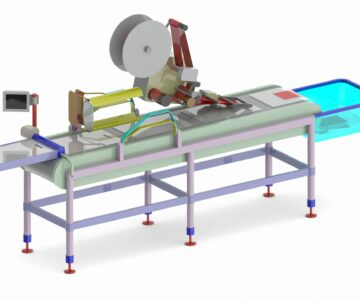 3D модель Компоновочная модель конвейера для нанесения этикеток на крышки и пакеты