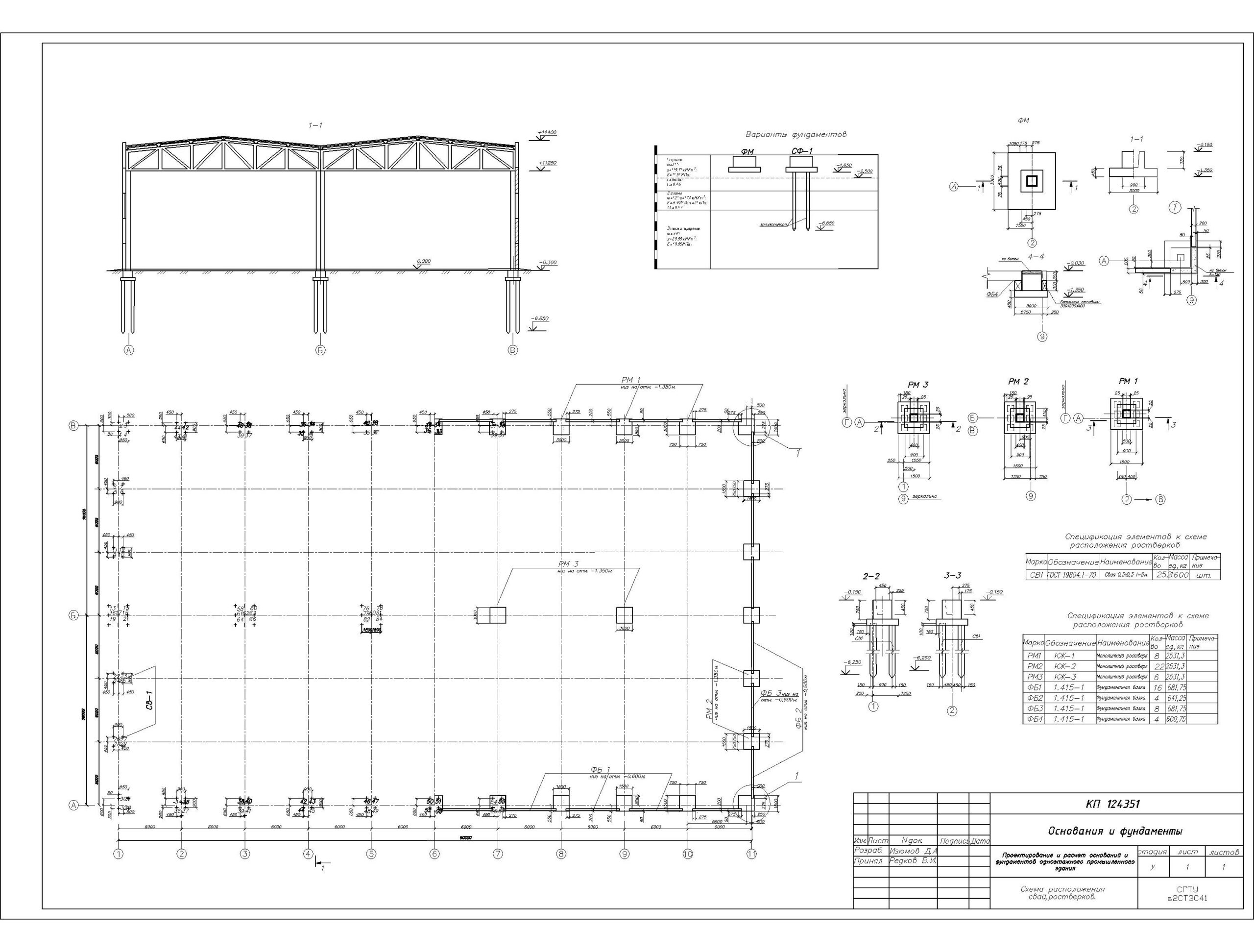 Чертеж Проектирование и расчет оснований и фундаментов одноэтажного промышленного здания