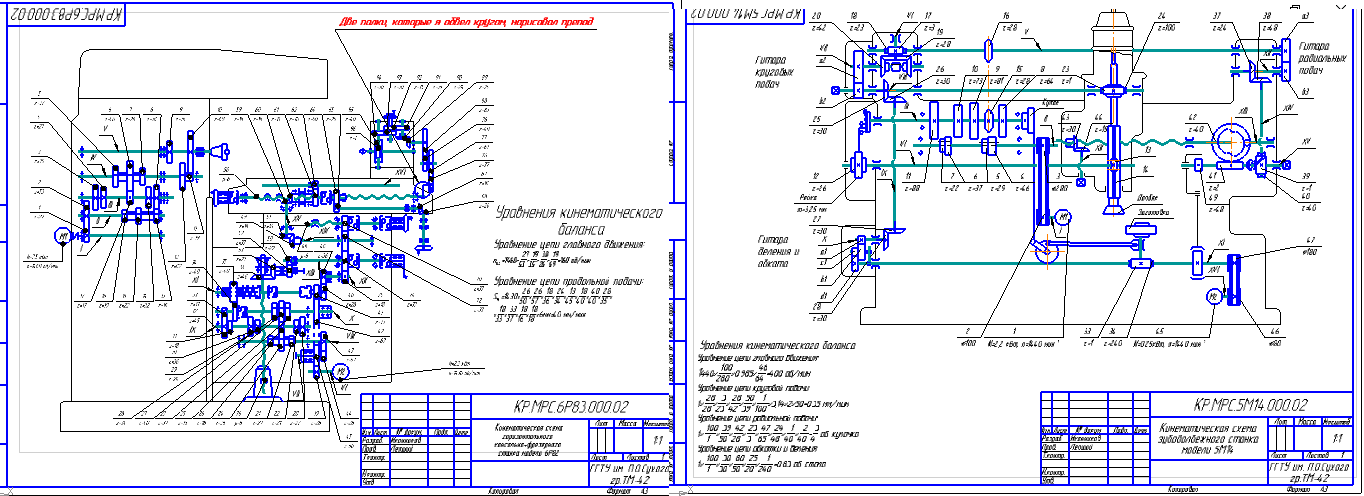 Чертеж Наладка зубофрезерного станка 5М14 и фрезерного станка 6Р82