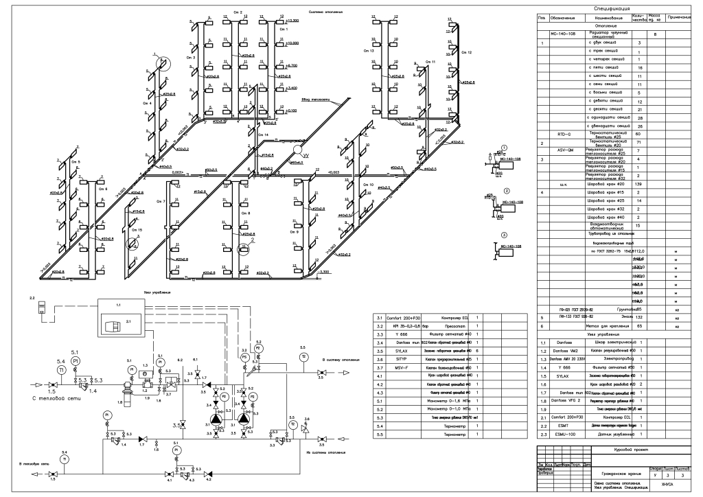 Чертеж Центральное водяное отопление гражданского здания