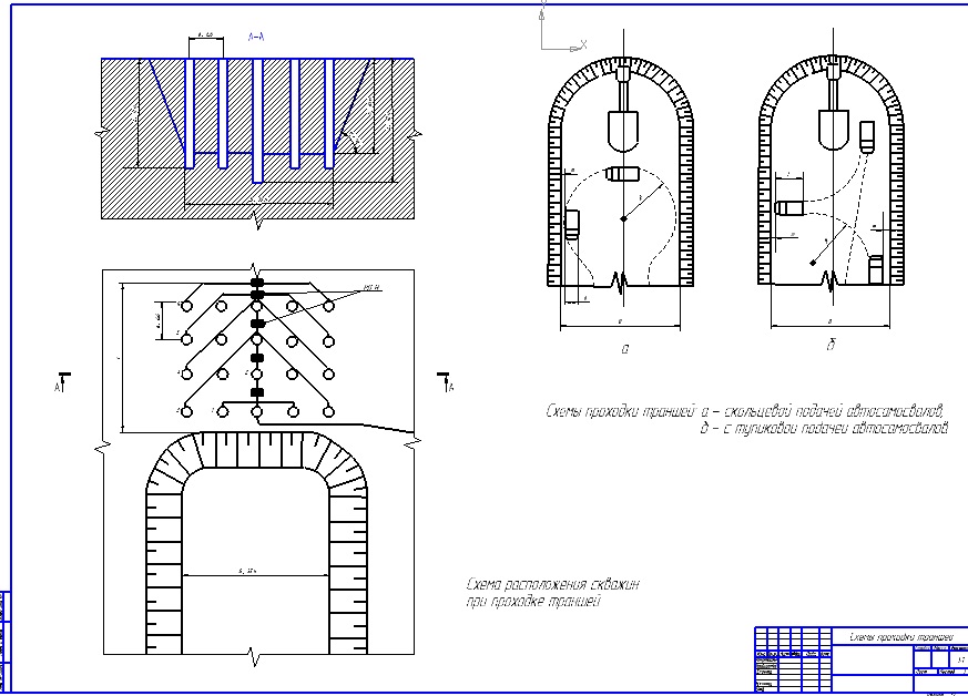 Чертеж Схема проходки траншеи и схема расположения скважин при проходке траншей