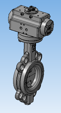 3D модель Затвор дисковый поворотный Ду 80 с пневматическим управлением двойного действия