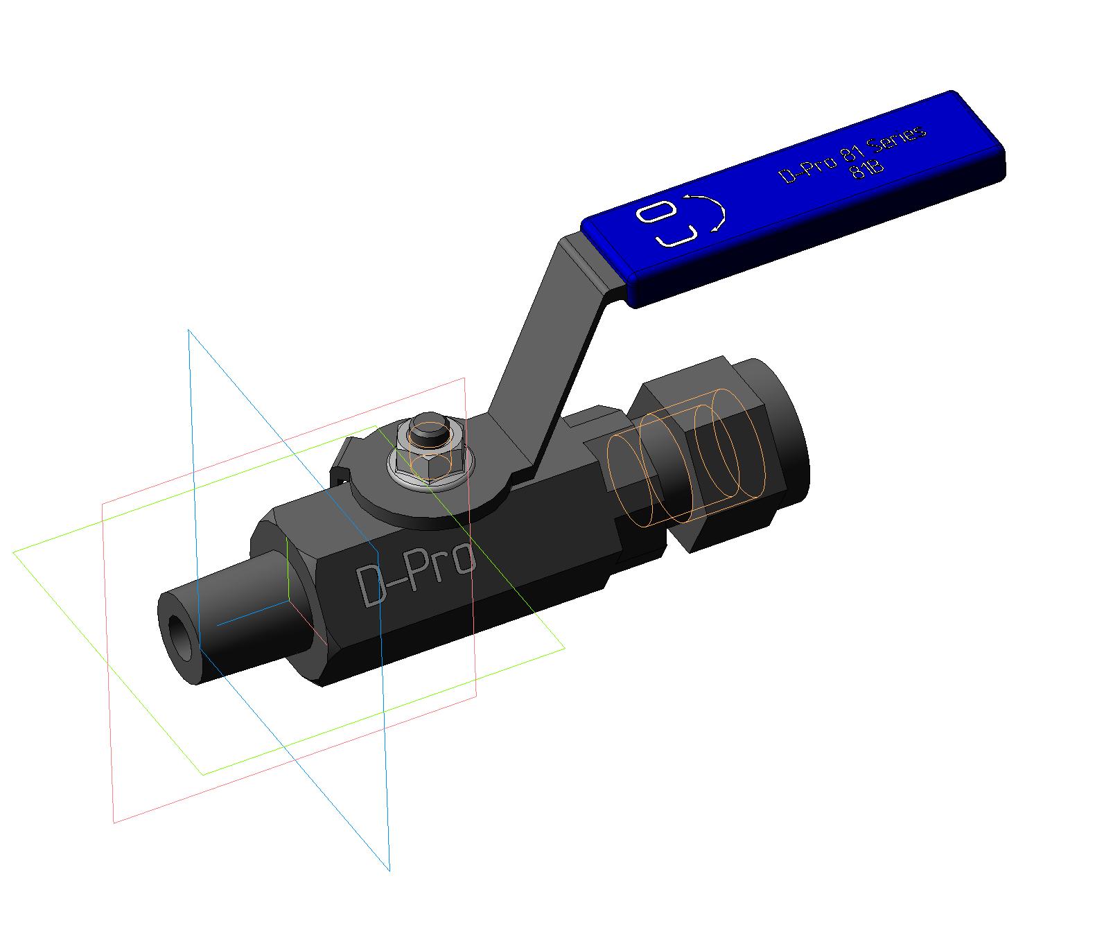3D модель Шаровой кран D-Pro, серии V81. Присоединение - Резьба 1/4 под трубку с наружным диаметром 10