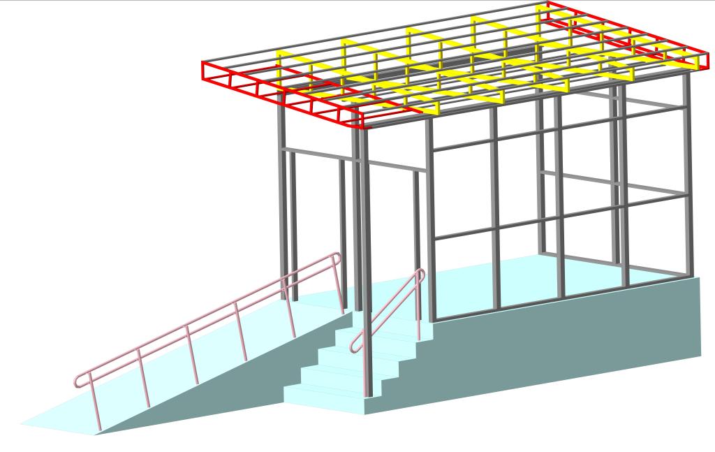 3D модель Каркас навеса, с перильным ограждением для ступеней и пандуса