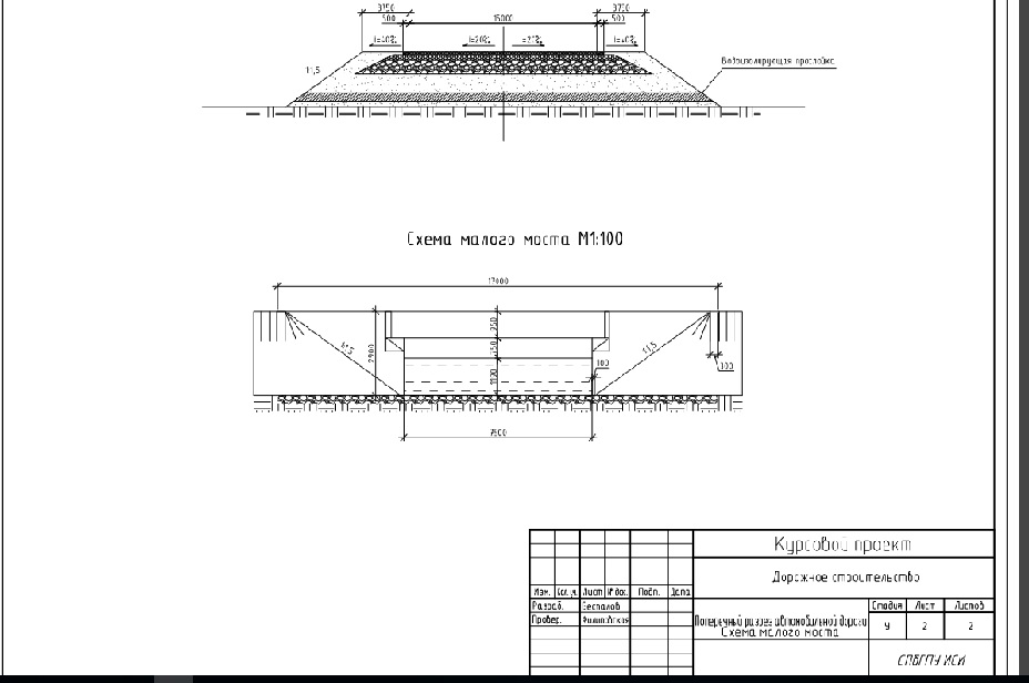 Чертеж Дорожное строительство. Малый мост и водопропускная труба.