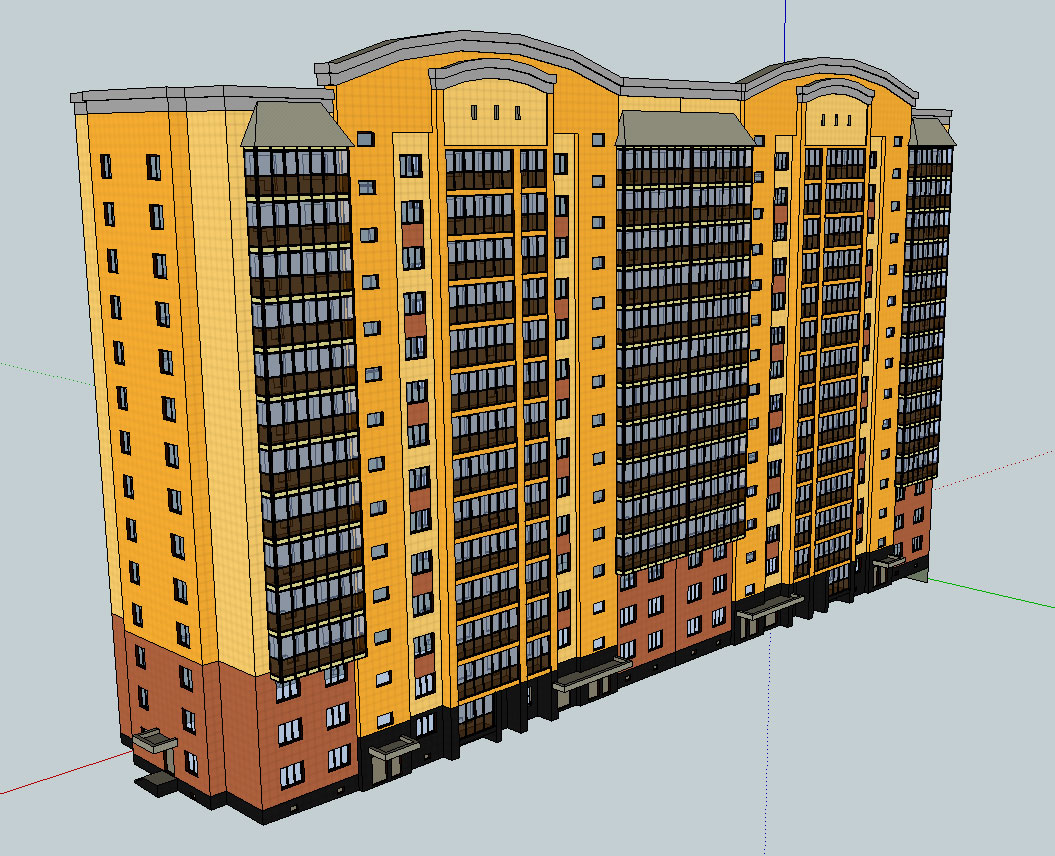3D модель Жилой кирпичный дом 14 этажей