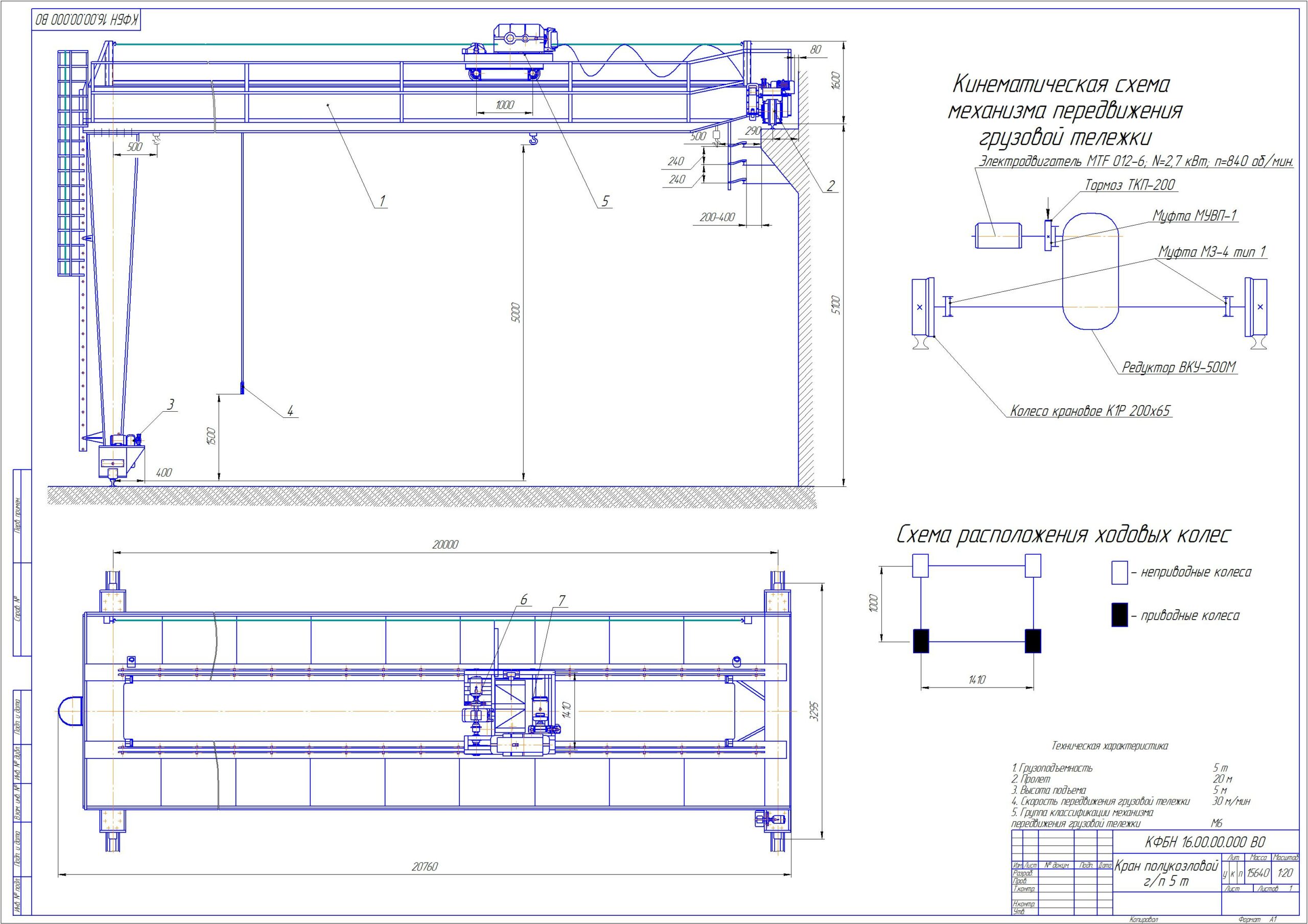 Чертеж Расчет механизма передвижения тележки крана полукозлового грузоподъемностью 5 т