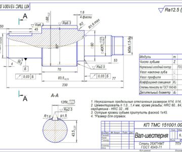 Чертеж Проектирование единичного технологического процесса изготовления детали «Вал-шестерня»