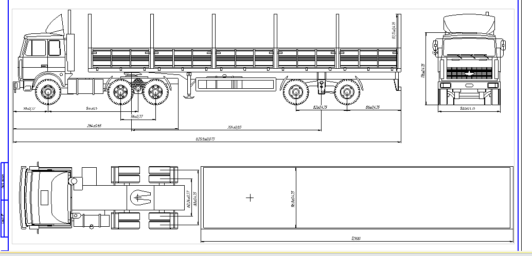 Чертеж Расчет автопоезда в составе тягача МАЗ-6422 и полуприцепа МАЗ-93866