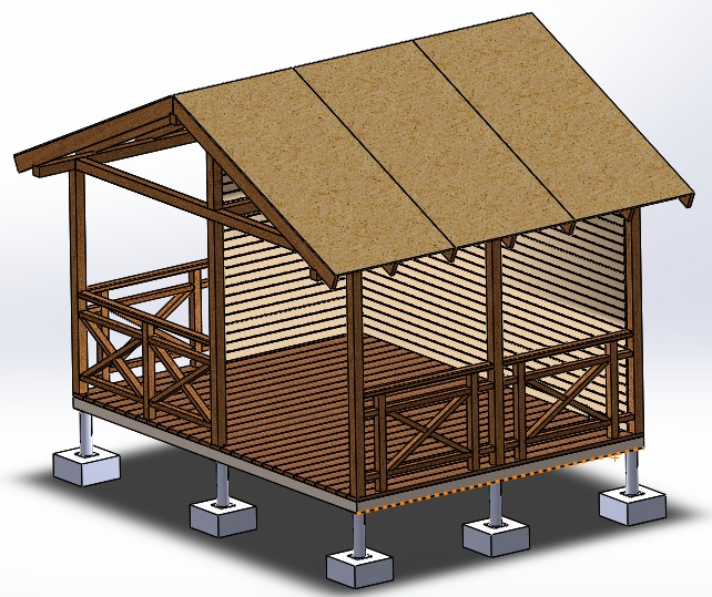 3D модель Беседка деревянная с основанием из бетонных блоков