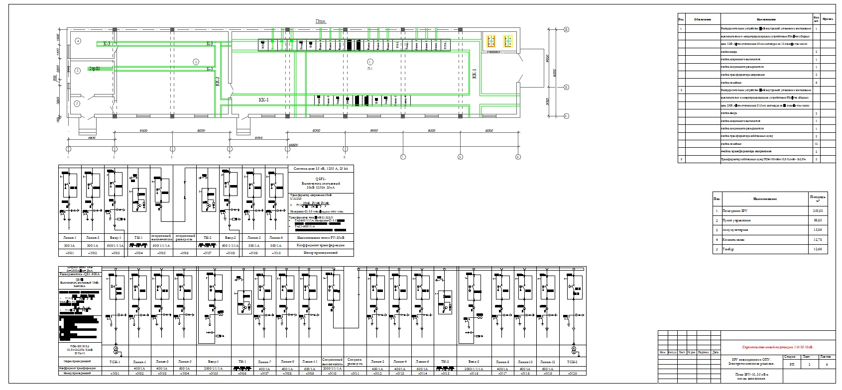 Чертеж ЗРУ совмещенное с ОПУ. Электротехнические решения. (Строительство новой подстанции 110/35/10кВ)