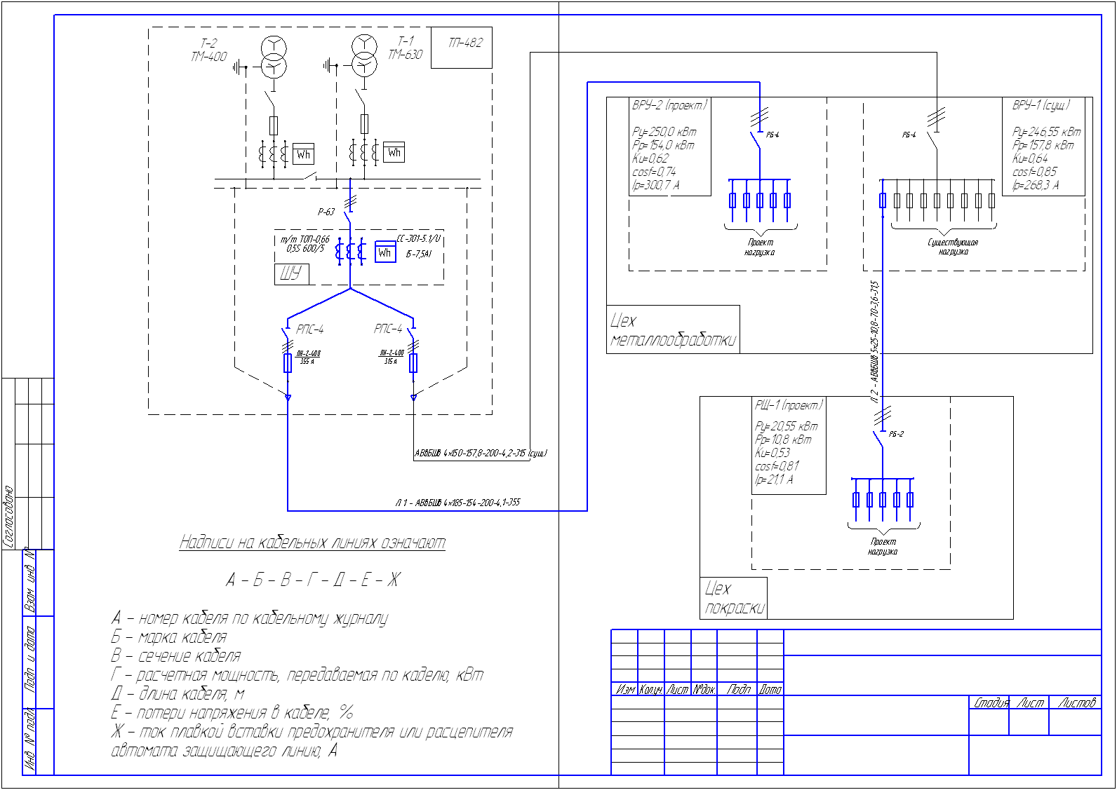 Чертеж Электроснабжение цеха металлообработки