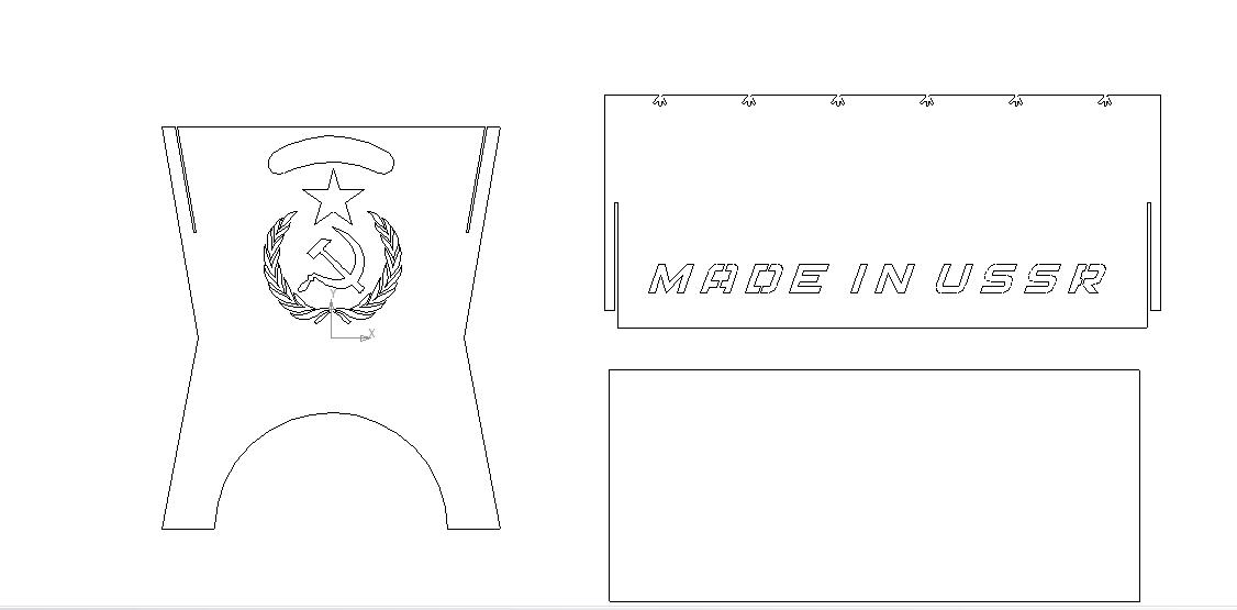 Чертеж Мангал Серп и молот. Габариты 500х320х400. DWG файл для лазера. Боковины гнуться под 100градусов, длинна полки 22мм