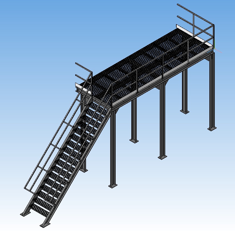 3D модель Площадка обслуживания с лестницей наклонной 45 градусов, высотой 3 метра