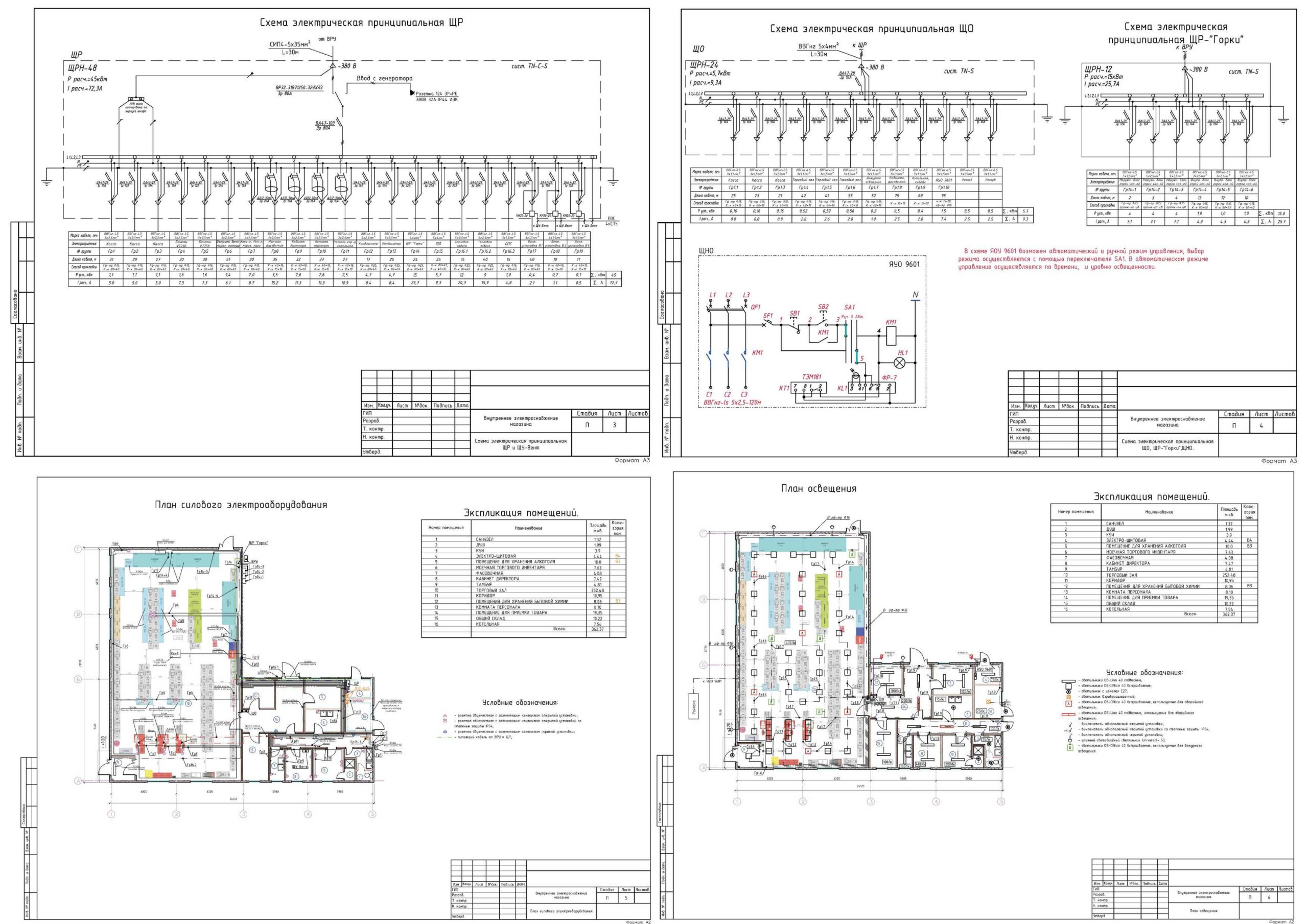 Чертеж Проект электроснабжения магазина самообслуживания S=360м2