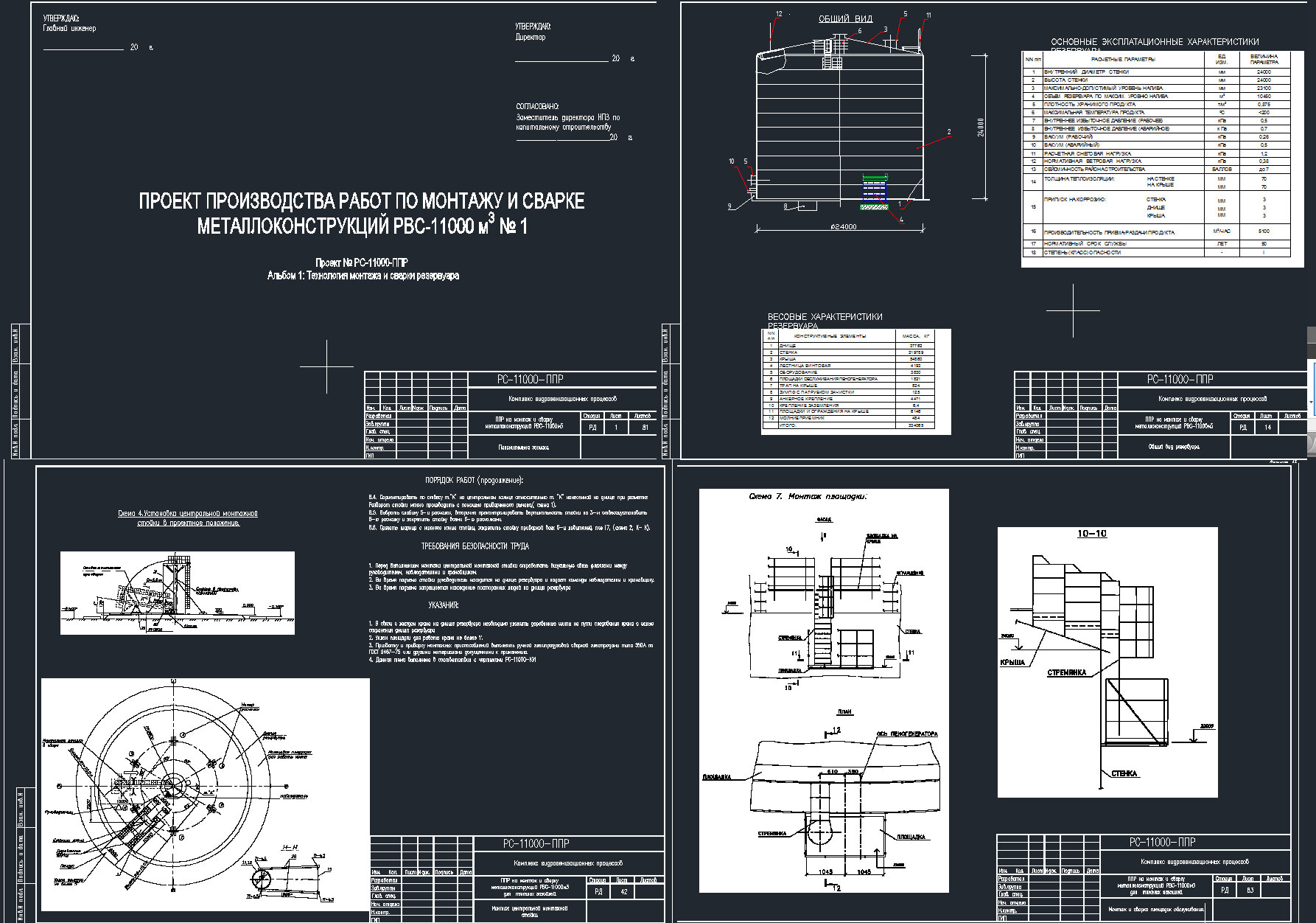 Чертеж Проект производства работ по монтажу и сварке металлоконструкций РВС-11000 мЗ
