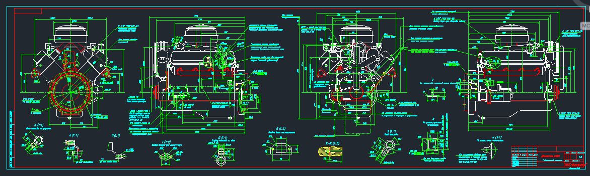 Чертеж Габаритный чертеж двигателя ЯМЗ 238M2