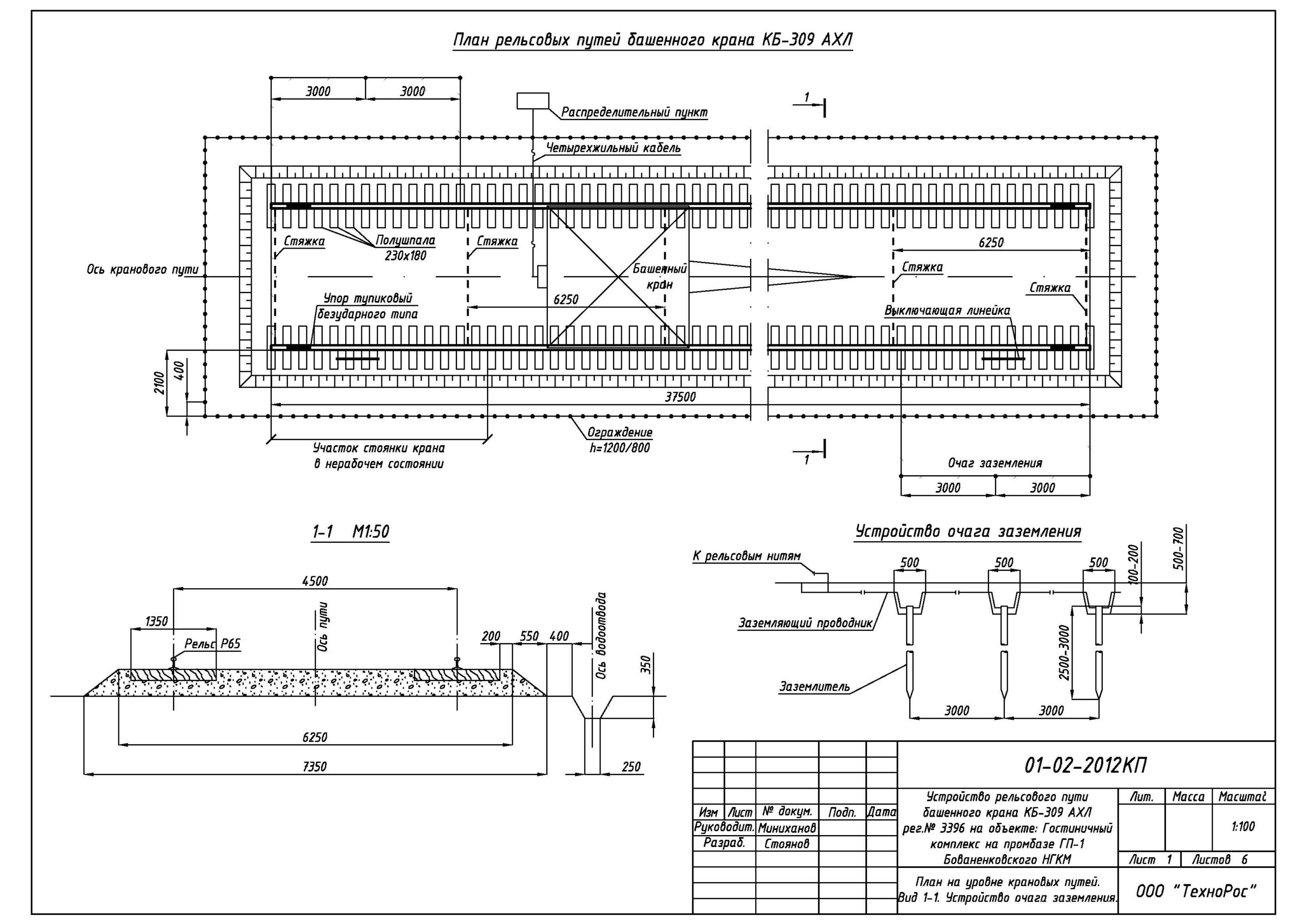 Чертеж Проект устройства рельсового пути башенного крана КБ-309АХЛ